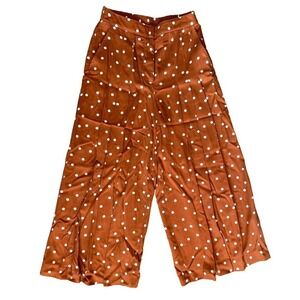 Anthropologie‎ wide leg palazzo brown polka dots pleated pants women XS